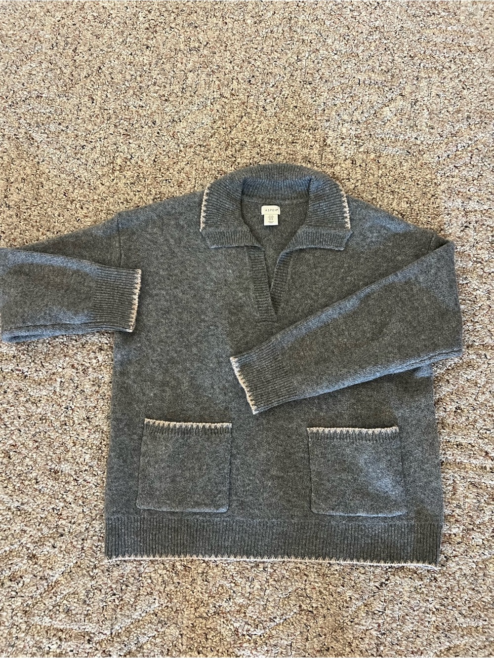Aspen Gray Knit Polo Sweater with Front Pockets